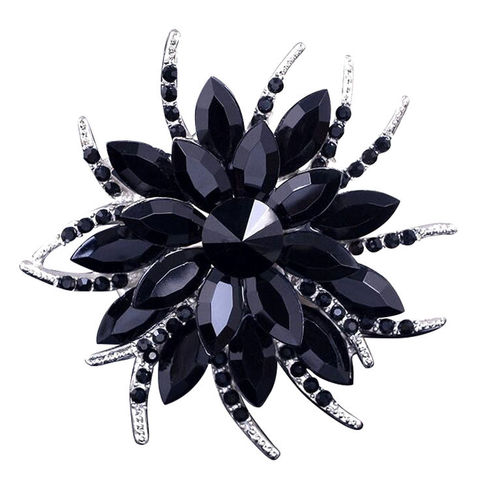 Crystal Brooch Pins For Women Top Quality Flower Broches Jewelry Fashion Wedding Party - Black ► Photo 1/4