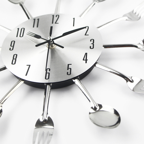 Cutlery Metal Kitchen Wall Clock Spoon Fork Creative Quartz Wall Mounted Clocks Modern Design Decorative Horloge Murale Hot Sale ► Photo 1/6