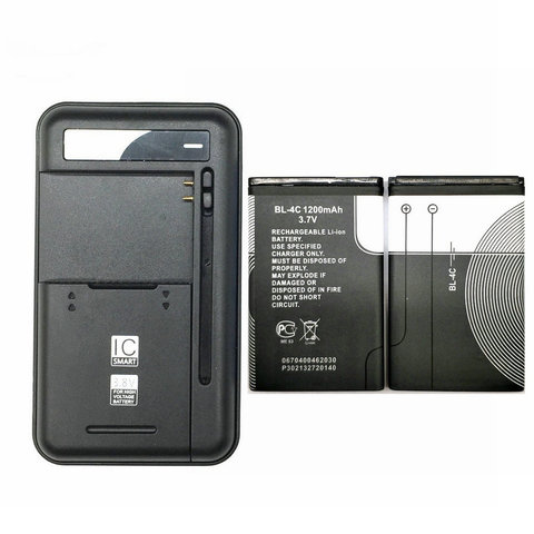 1PCS Universal battery Charger + 2PCS 1200mAh New BL-4C BL4C BL 4C Battery For Nokia 1202 1265 6100 6300 6125 1325 1506 1508 ► Photo 1/6