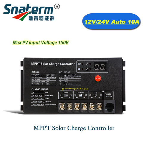 Waterproof MPPT DC12V/24V 10A Solar PV Charger Controller 10A MPPT Solar Panel Battery charger Regulator PV input Voltage 150V ► Photo 1/1