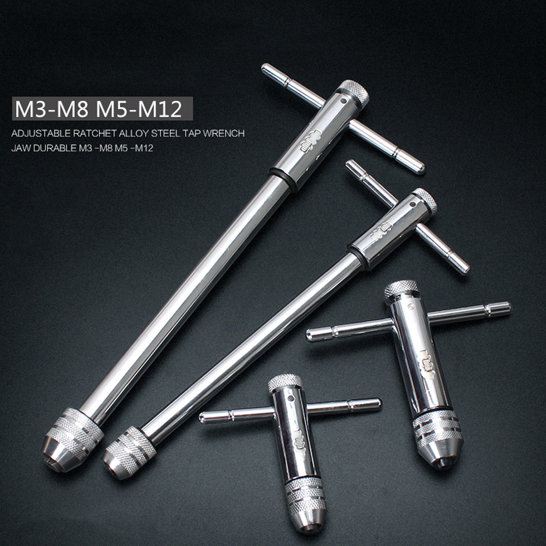 Adjustable M3-M8 M5-M12 T Handle Ratchet Tap Wrench with M3-M8