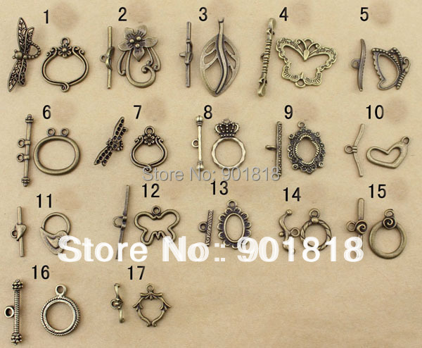 30Sets Antiqued Bronze Tone Smooth Circle Bracelet Toggle Clasps Connectors