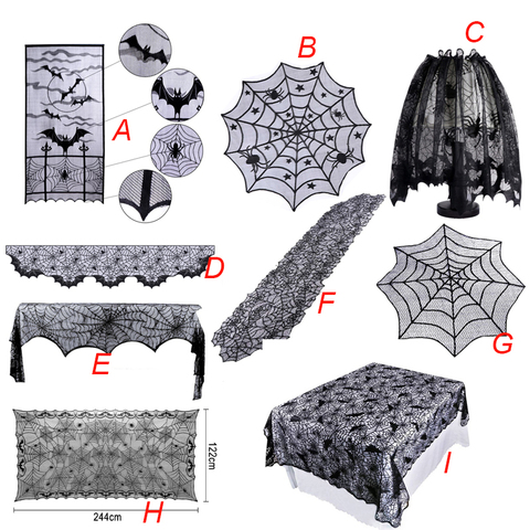Halloween Decoration Lace Spider Web Tablecloth Fireplace Mantel Scarf Black Table Runners for Home  Event Party Supplies ► Photo 1/6