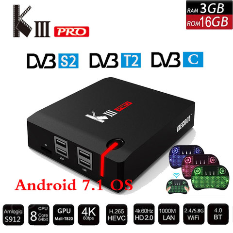 MECOOL KIII PRO DVB-S2 DVB-T2 DVB-C Decoder Android 7.1 TV Box 3GB 16GB K3 Pro Amlogic S912 Octa Core 64bit 4K Combo Set top box ► Photo 1/6