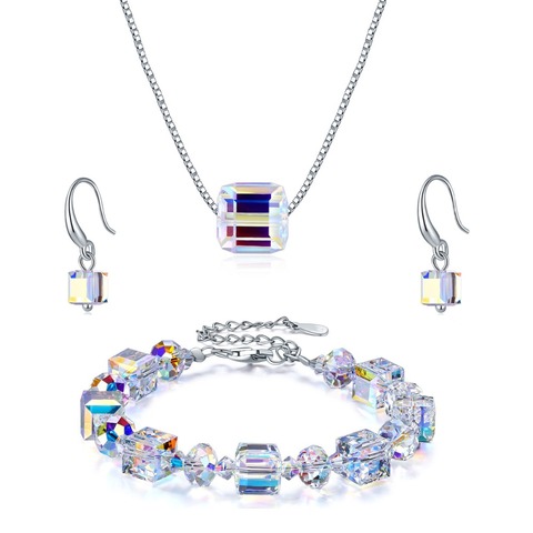 BAFFIN Colorful Beads Jewelry Sets Crystals From Swarovski Silver Color Cube Pendant Necklace Dangle Earrings Bracelet For Women ► Photo 1/5