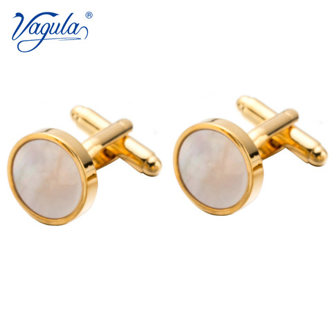 VAGULA Classic Gold-Color Plated Mother Pearl Copper Men's Cuff link Luxury gift Party Wedding Suit Shirt Buttons Cufflinks 718 ► Photo 1/6