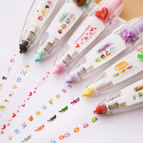 Cartoon Floral Sticker Tape Pen Funny Kids Stationery Notebook Diary Decoration Tapes Label Sticker Paper Decor for Children Toy ► Photo 1/6
