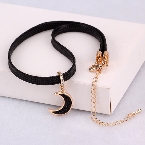Vintage Black Leather Choker Necklace Clavicle Chain for Women Short Rhinestone Moon Pendant Necklaces Jewelry Bijoux Femme ► Photo 1/6