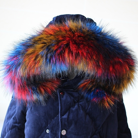 Lady Blinger new faux raccoon fur scarf winter jacket hood fur decor shawl multicolor fake fur scarf winter men coat fur collar ► Photo 1/5