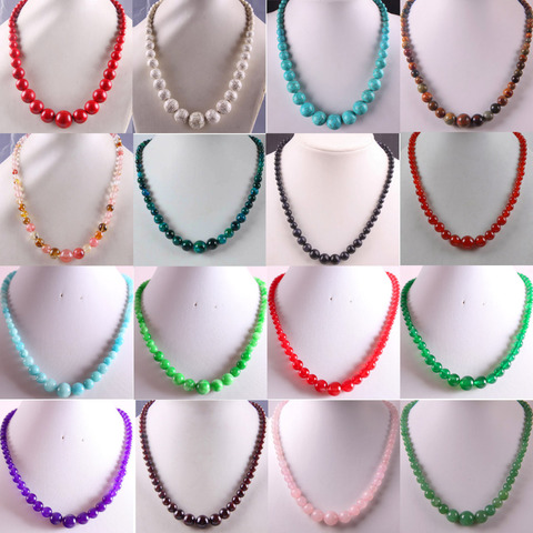 Women Jewelry Natural Stones 6-14MM Round Beads Onyx Garnet Crystal Howlite Azurite Opal Malachite Quartz Necklace 18