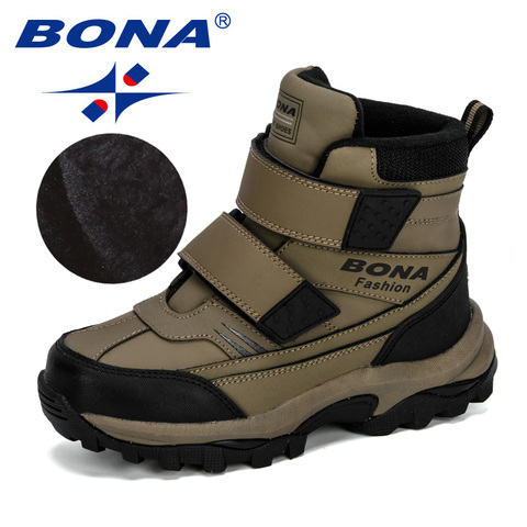 BONA 2022 New Popular Ankle Boots Boys Children Motorcycle Hook and Loop Anti-slip Outdoor Hiking Boots Boy's Winter Footwear ► Photo 1/6