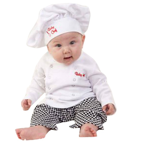 Baby Boy Girl Carnival Cook Chef Halloween Cosplay Outfits Baby Cook Chef Kitchen Uniform T-shirt Pants Hat Photography Costume ► Photo 1/6