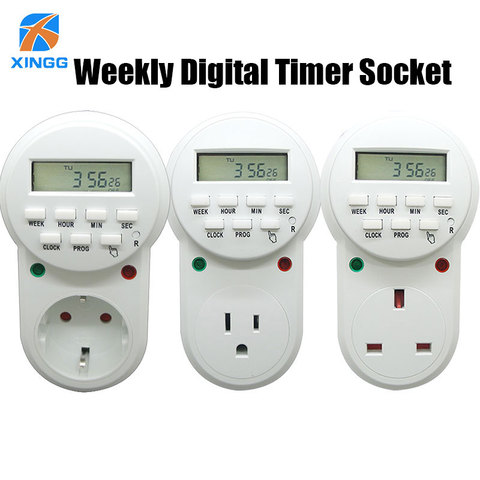 Electronic Digital Timer Outlet 7 Day Programmable Timing Switch US EU UK Plug