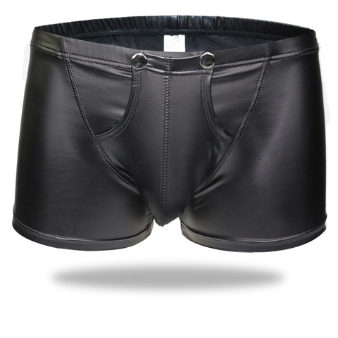 Sexy Men Plus Size Open Crotch Boxers Faux Leather Stage U Convex Pouch Gay Wear Underwear Jockstrap Fetish Erotic lingerie FX11 ► Photo 1/6