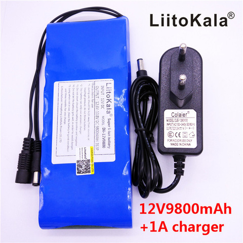 HK LiitoKala 12V 9800mAh 18650 DC 12V 12.6V Super Rechargeable Pack EU/US plug adaptor for CCTV camera video Battery Portable ► Photo 1/1