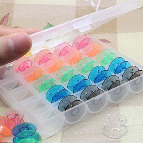 A Box of 25pc Coloured Plastic Bobbins in One Plastic Bobbin Case Box Colorful Plastic Sewing Machine Bobbins AA7242 ► Photo 1/1