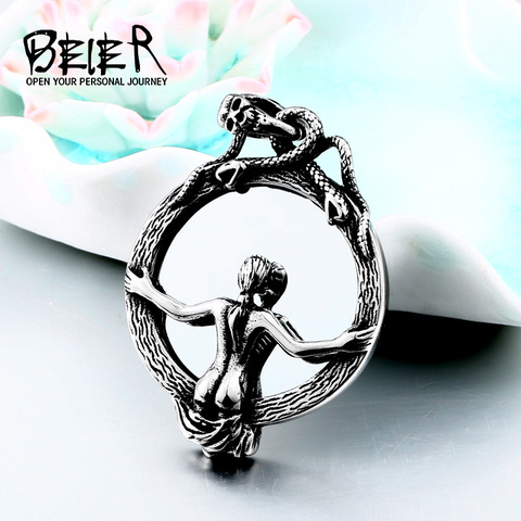 BEIER Men Pendant Necklace with Stainless Steel Magic Mirror Snake Wrapped Skull Clasp Chain Sexy women Dropshipping BP8-376 ► Photo 1/5