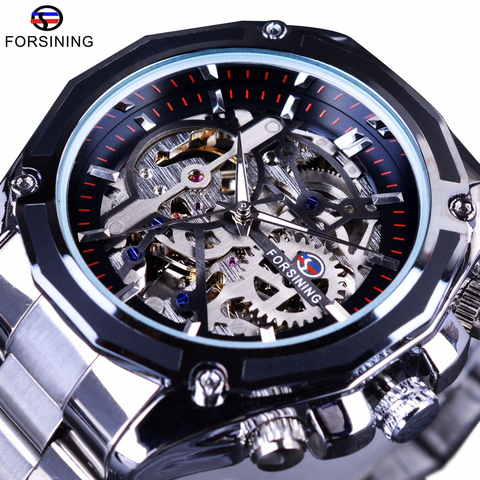 Forsining Mechanical Steampunk Fashion Male Wristwatch Dress Men Watch Top Brand Luxury Stainless Steel Automatic Skeleton Watch ► Photo 1/6
