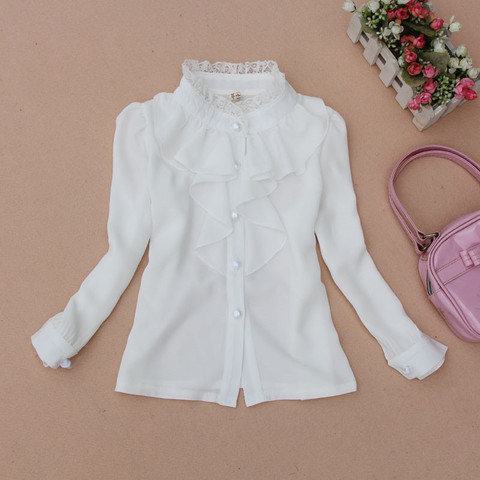 2017 Spring Fall 2-16 Y Chiffon Lace Baby Big Girls Blouse White Clothes Child Long Sleeve School Girl Shirt Kids Tops JW0263 ► Photo 1/6