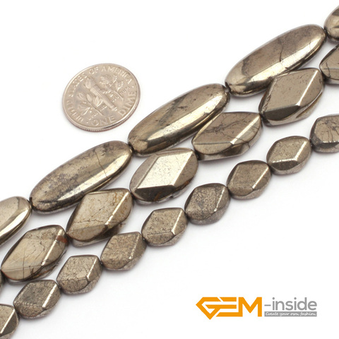 Pyrite: Flat Olivary Oval Irony Gray Pyrite Beads Natural Stone Bead DIY Bead For Jewelry Making Strand 15