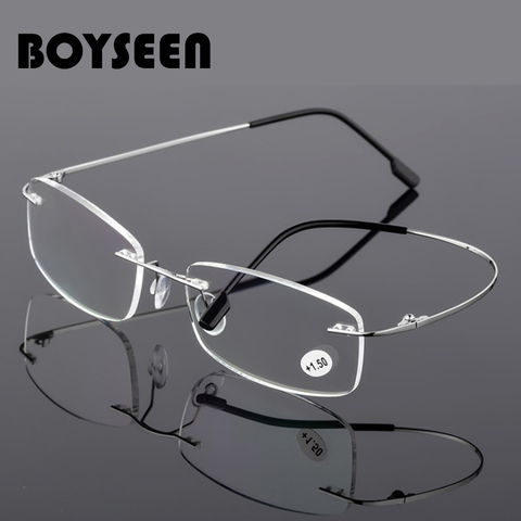 BOYSEEN Rimless Reading Glasses Men Titanium Alloy Fold Women Square Eyeglasses Presbyopic Frameless Eyewear  1.0  1.5  2.0  2.5 ► Photo 1/5