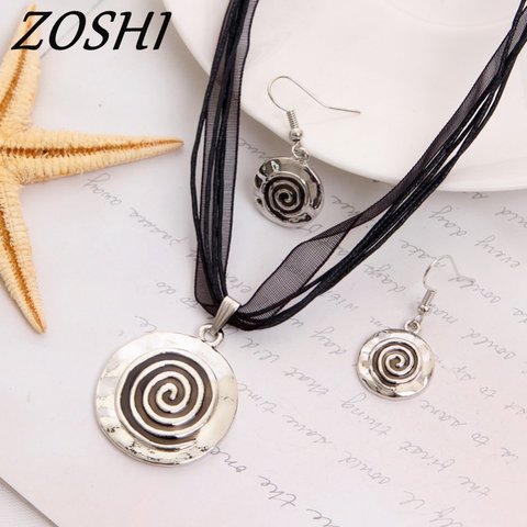 ZOSHI Enamel Jewelry Sets Multilayer Leather Rope Chain Circle Pendant Choker Necklace Earrings Set Pretty Wedding Jewelry ► Photo 1/6