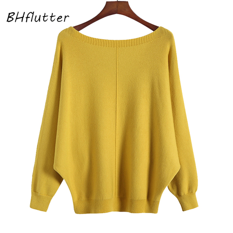 BHflutter 2022 Winter Sweaters Pullovers Women Batwing Cashmere Sweater Slash neck Female Casual Knitted Jumper Top Sueter mujer ► Photo 1/6