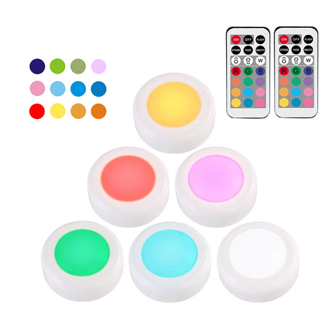 Wireless LED Puck Lights RGB 12 Colors Dimmable Touch Sensor led Under Cabinet Light For Close Wardrobe Stair Hallway Night lamp ► Photo 1/6