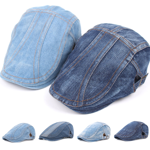 2022 Autumn Jeans Beret Hat for Men Women Casual Unisex Denim Beret Cap Fitted Sun Cabbie Flat Cap Gorras ► Photo 1/6