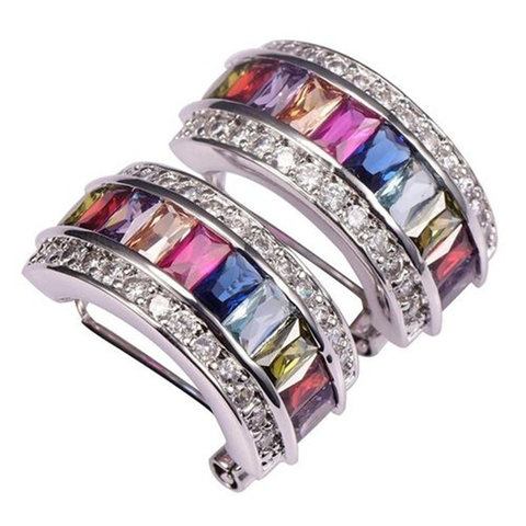 Romantic Multicolor Crystal Zircon Brincos Hoop Earrings for Women Jewelry Wedding Statement Earings Engagement Accessorise ► Photo 1/4