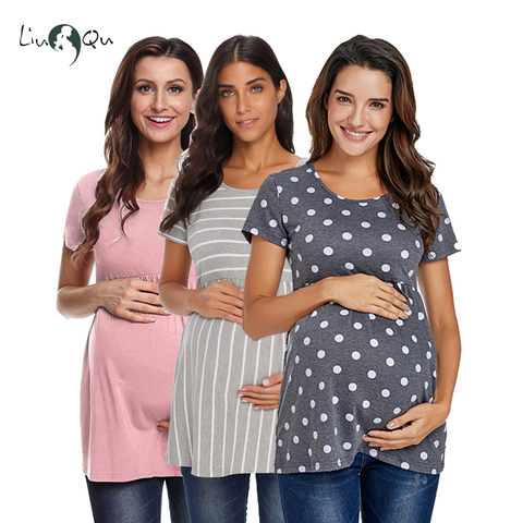 Pack of 3pcs Polka Dot Maternity Tunic Tops Women Tee Shirt Ruffles Plus Size Tees T-shirt Pregnancy Tee Loose Womens Clothing ► Photo 1/6