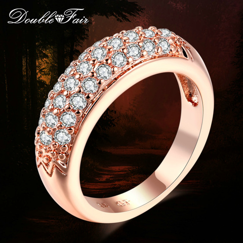 Double Fair Women's Engagement Rings Rose Gold/Silver Color Crystal Fashion White CZ Stone Wedding Ring Jewelry For Women DFR061 ► Photo 1/6
