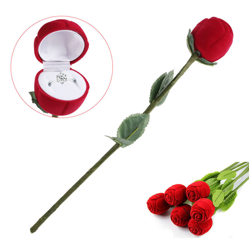 Earring Velvet Box Pendant Wedding Storage Display Red Jewelry Ring Rose Gift 