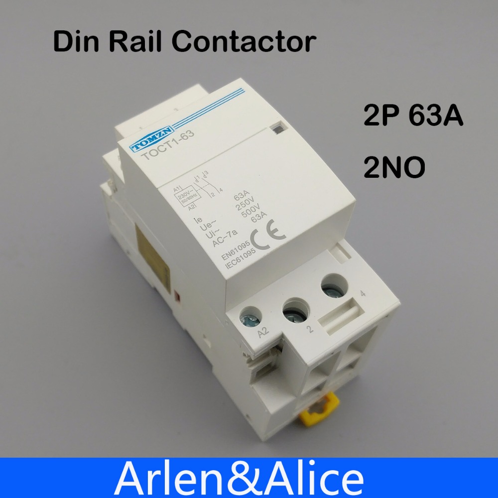 Din Rail AC Contactor 1NO 1NC 50//60HZ 220V//230V 63A Din Rail AC Contactor 2 Pole