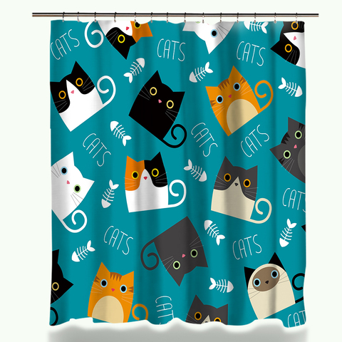 Cartoon Shower Curtain Set Cute Cat Printed Design Fabric Polyester Waterproof Home Bathroom Decor Curtains and Carpet ► Photo 1/4
