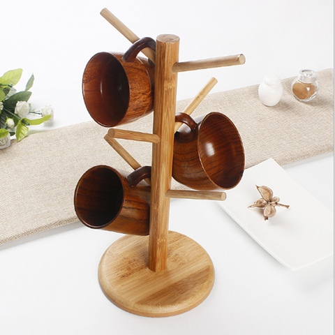 Coffee Mug Rack With Shelf, Wooden Coffee Cup Holder With Hooks