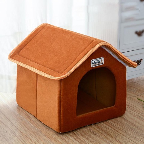 Pet House Foldable Bed With Mat Soft Winter Leopard Dog Puppy Sofa Cushion House Kennel Nest Dog Cat Bed For Small Medium Dogs ► Photo 1/6