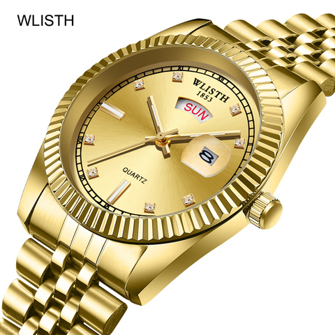 Top Luxury Brand Gold Watch Men Stainless Steel Date Week Display Men's WristWatch Golden Male Clock Classic Relogio masculino ► Photo 1/6