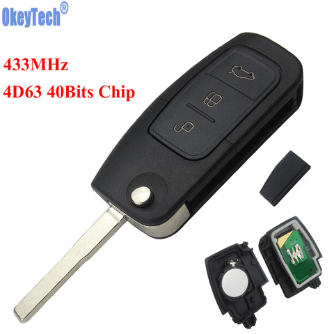 OkeyTech 433MHz 4D63 Chip 3 Buttons Flip Folding Remote Control Key for Ford Mondeo Focus Fiesta C Max S Max Galaxy HU101 Blade ► Photo 1/6