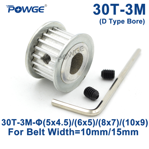 POWGE 30 Teeth HTD 3M Synchronous Pulley D Type Bore 5x4.5/6x5/8x7/10x9mm for Width 10/15mm 3M Timing belt HTD3M 30Teeth 30T ► Photo 1/6