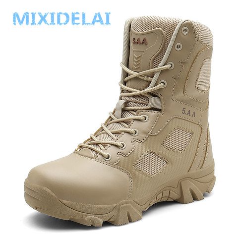 MIXIDELAI Size 39-47 Desert Tactical Mens Boots Wear-resisting Army Boots Men Waterproof Outdoor Hiking Men Combat Ankle Boots ► Photo 1/6