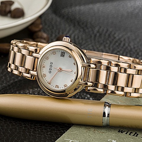 Fashion Guou Brand Luxury Ladies Small Dial Exquisite Simple Leisure Gold Steel ladies watch display calendar Casual Gift watch ► Photo 1/5