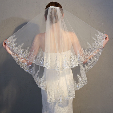 Fashion Lace Wedding Accessories Short Wedding Veil Two Layers Sparkle Bridal Veils With Comb 2022 ► Photo 1/6