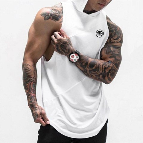 Brand Gyms Clothing Fitness Men Tank Top with hooded Mens Bodybuilding Stringers Tank Tops workout Singlet  Sleeveless Shirt ► Photo 1/6