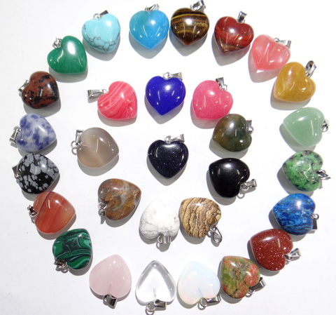 16MM Natural stone Quartz Crystal Turquoises tiger eye Opal aventurine charms heart pendants for diy jewelry making 12pcs ► Photo 1/6