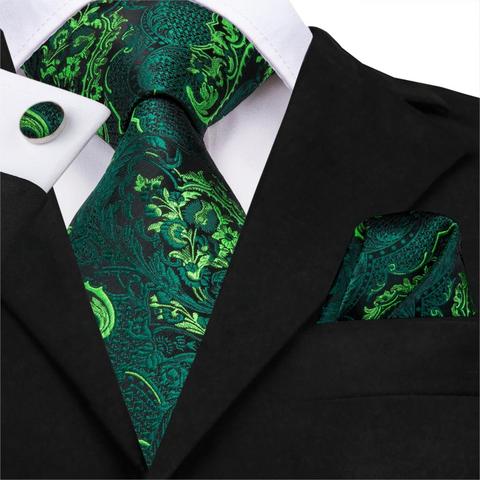 Men Green Ties Floral Tie Paisley Silk Necktie Pocket Square Set for Party Business Emerald Ties Gift Wholesale Hi-Tie SN-3206 ► Photo 1/6