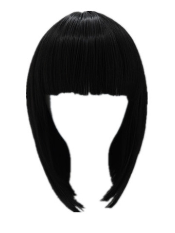 Black Bob Wig Fei-Show Synthetic Heat Resistant Fiber Hairpieces Oblique Fringe Bangs Short Wavy Hair Halloween Carnival Hairset ► Photo 1/5