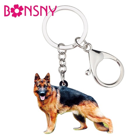 Bonsny Acrylic German Shepherd Dog Key Chain Keychain Ring Fashion Animal Jewelry For Women Girls Pet Lovers Car Bag Charms Gift ► Photo 1/6