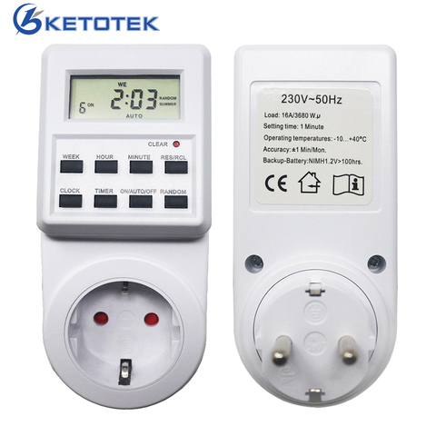 EU Plug Plug-in Timer Switch 230V 16A Weekly Programmable Timer Socket Digital Power Outlet LCD with Standard/Summer Time ► Photo 1/6