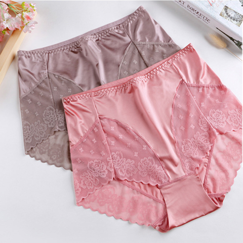 2022 New Plus Size High Waist Panties for Women Underwear Sexy Sexy Transparent Lace Satin Large Size Briefs Big Pantie Female ► Photo 1/6